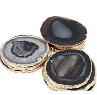 Natural Black Agate Bulk Stone Gold Electroplated Round Shape Gemstone Coaster