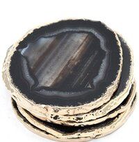 Natural Black Agate Bulk Stone Gold Electroplated Round Shape Gemstone Coaster