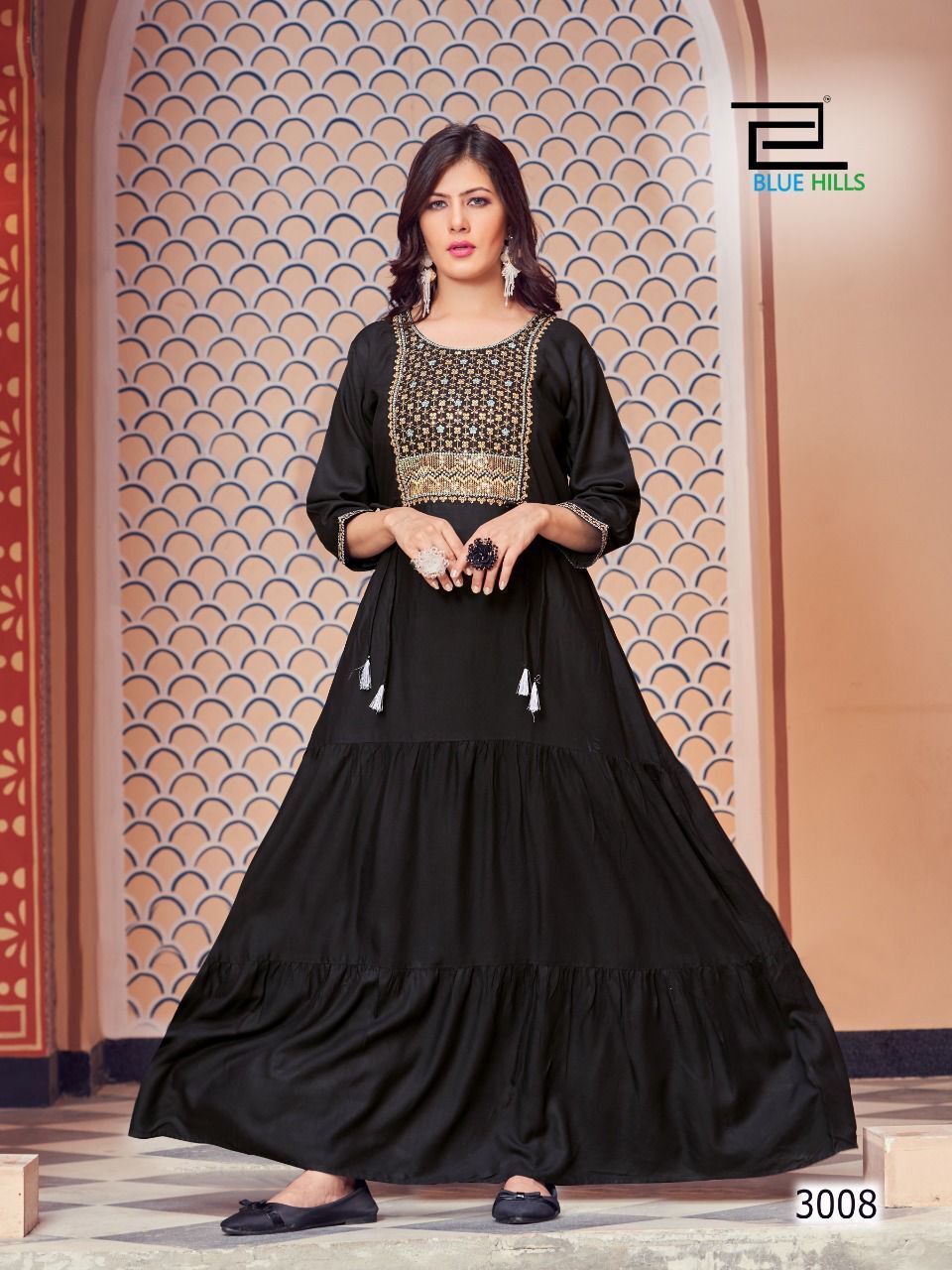 Women Long Frill Gown with Heavy Embroidery work