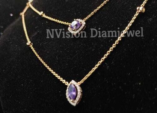 Natural Diamond Purple Gemstone Chain Pendant