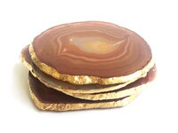 Natural Brown Agate Bulk Stone Gold Electroplated Round Shape Gemstone Coaster