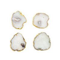 Natural White Agate Stone Gold Electroplated Round Shape Gemstone Coaster