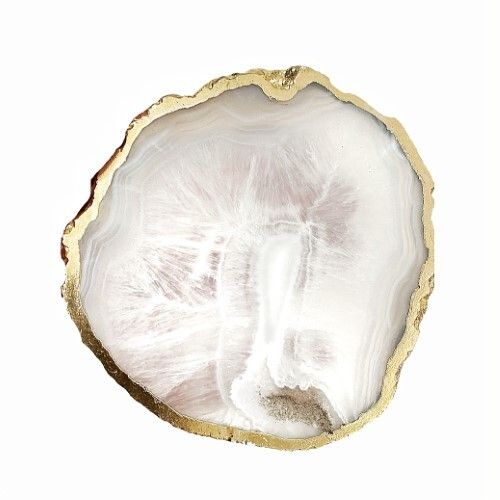 Natural White Agate Stone Gold Electroplated Round Shape Gemstone Coaster