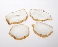 Natural White Agate Stone Gold Electroplated Round Shape Gemstone Coaster