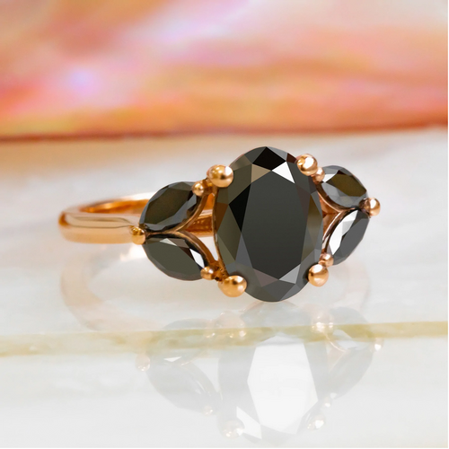 Black Diamond Wedding Rings In Oval And Marquise Shape 14k Rose Gold 1.60 ct
