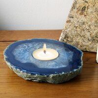 Natural Blue Agate Gemstone Candle Holder Stand Irregular Shape