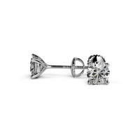 Diamond Stud Earrings Round Shape Natural Diamond 10k White Gold 1 CT With Screw back