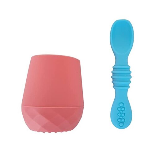 Chic Buddy Silicone Baby Tiny Cup with Spoon for Infants First Stage Training Developed by Feeding Specialist to Fit Babys Mouth and Hands 3 Months