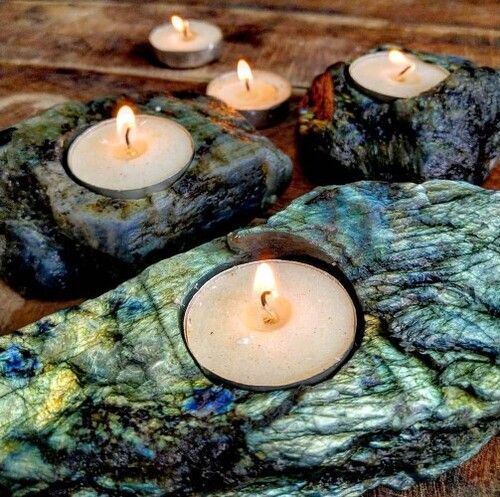 Natural Labradorite Gemstone Candle Holder Stand Irregular Shape Grade: A+