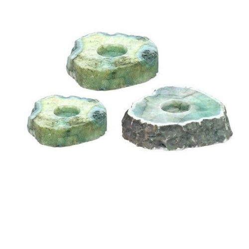 Natural Green Agate Gemstone Candle Holder Stand Irregular Shape