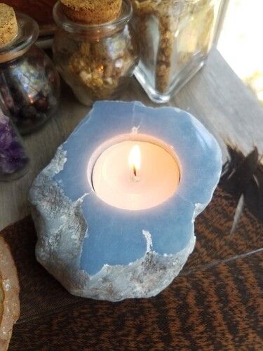 Natural Angelite Gemstone Candle Holder Stand Irregular Shape Grade: A+