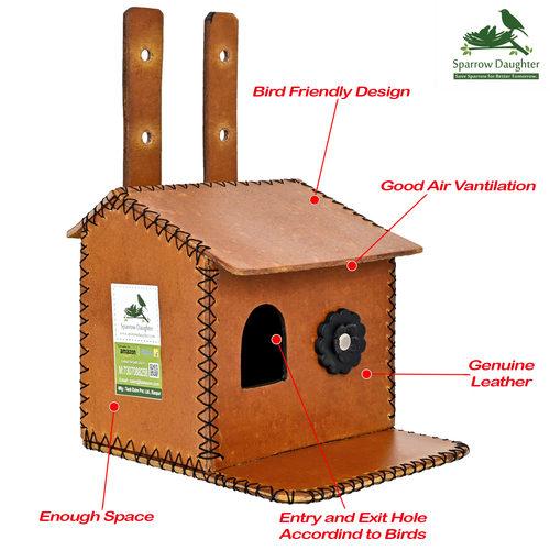 HANDCRAFTED LEMON YELLOW BIRDHOUSE - Leather, Vegan Leather, Synthetic Leather | 16.5x16x2.6 cm, Easy Installation, Small Species Friendly