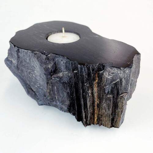 Natural Black Tourmaline Gemstone Candle Holder Stand Irregular Shape