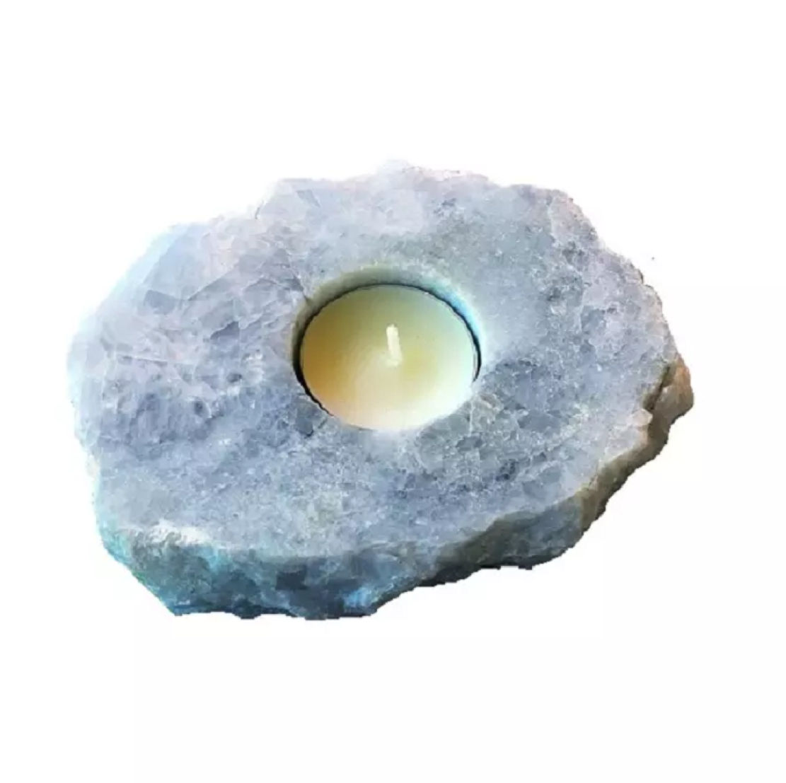 Natural Blue Calcite Gemstone Candle Holder Stand Irregular Shape