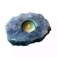 Natural Blue Calcite Gemstone Candle Holder Stand Irregular Shape