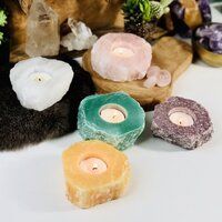 Natural Dalmatian Jasper Gemstone Candle Holder Stand Irregular Shape