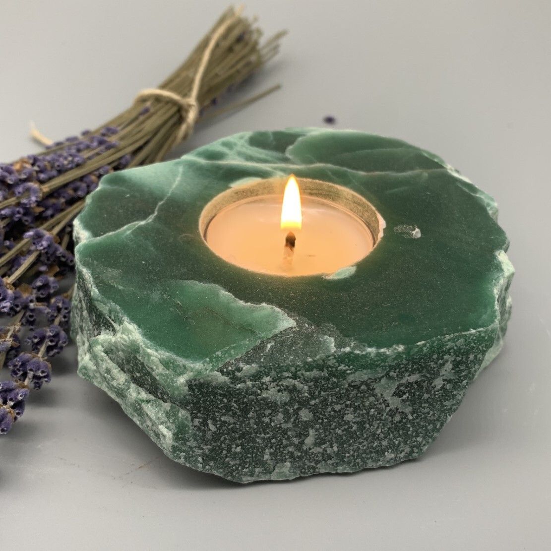 Natural Green Aventurine Gemstone Candle Holder Stand Irregular Shape