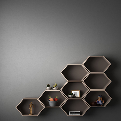 Wall Mounted Hexagon Shape Wooden Shelf