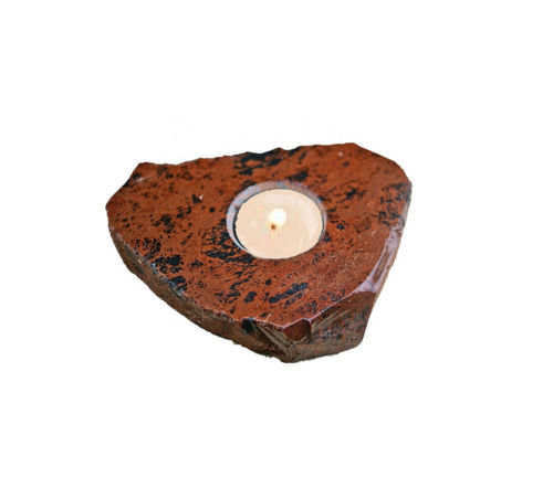 Natural Mahogany Obsidian Gemstone Candle Holder Stand Irregular Shape