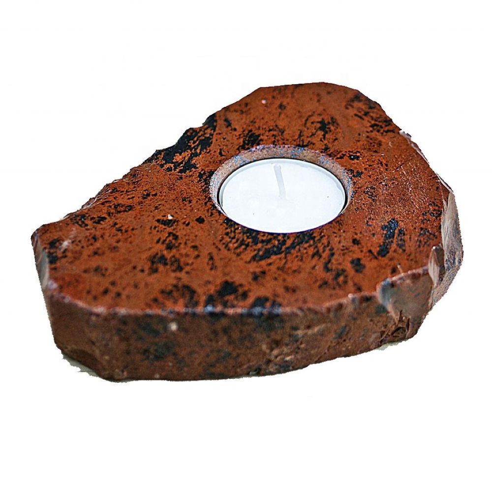 Natural Mahogany Obsidian Gemstone Candle Holder Stand Irregular Shape