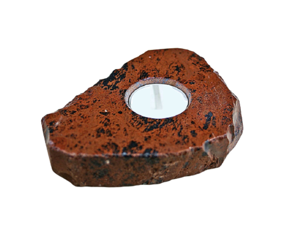 Natural Mahogany Obsidian Gemstone Candle Holder Stand Irregular Shape