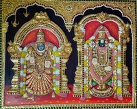 Tanjore Handmade Paintings - 24x30 Inches, Canvas And Gold Leaf Art With Wooden Frame - Religious Depictions Of Hindu Deities