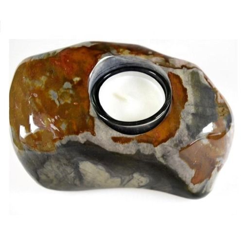 Natural Jasper Agate Gemstone Candle Holder Stand Irregular Shape