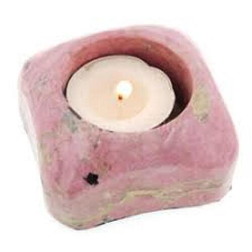 Natural Rhodonite Gemstone Candle Holder Stand Irregular Shape