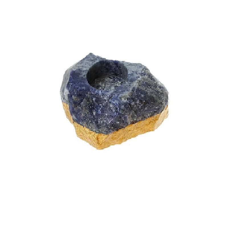 Natural Sodalite Gemstone Candle Holder Stand Irregular Shape