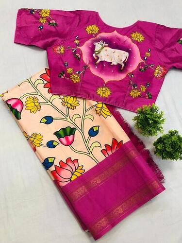 Women Pichwai Soft Silk  Kalmkari Digital Print Designer Saree
