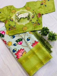 Women Pichwai Soft Silk  Kalmkari Digital Print Designer Saree