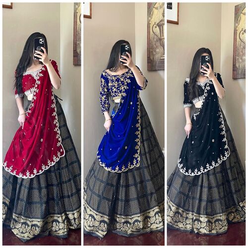 Women Designer Seqwans Embroidery Work Lehenga Choli With Dupatt Set