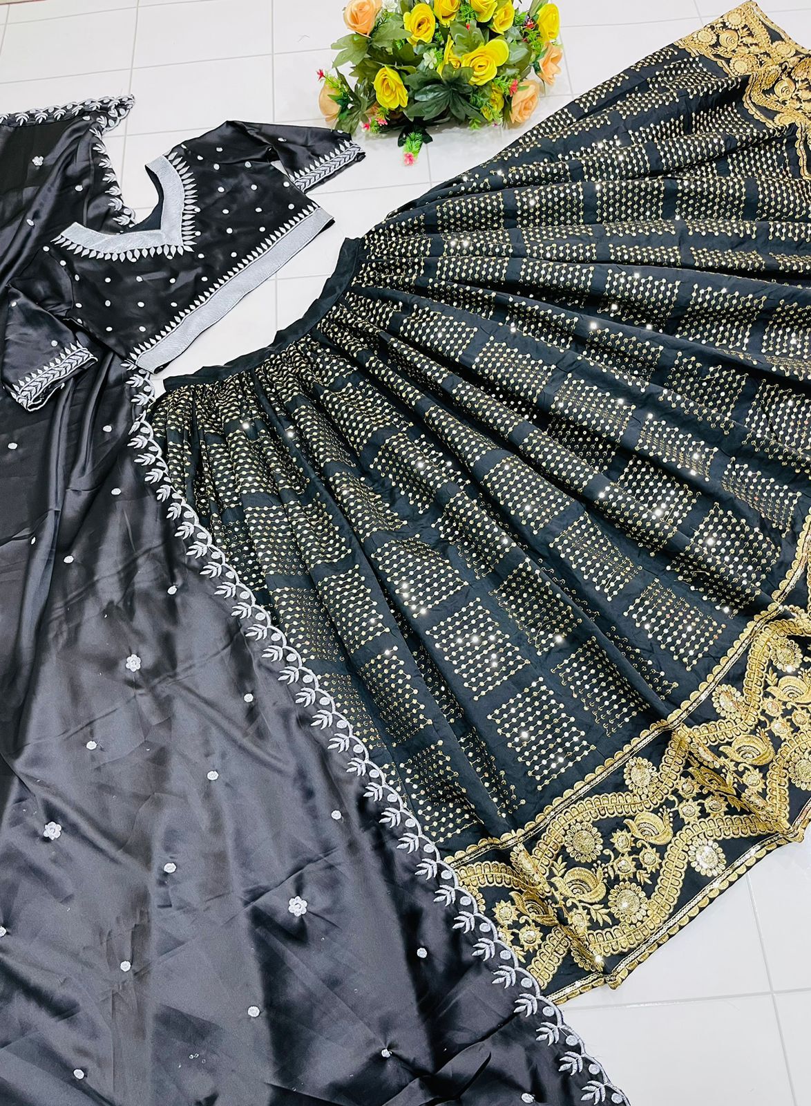 Women Designer Seqwans Embroidery Work Lehenga Choli With Dupatt Set