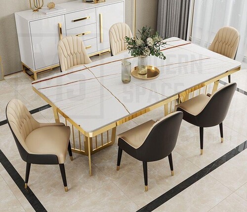 Luxury Modern SS Base Marble Dining Table
