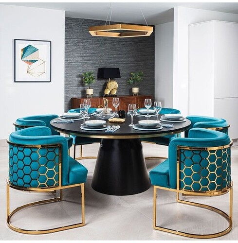 Luxury Modern Round SS Base Marble Dining table