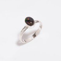 For Girls Black Ethiopian Opal 925 Sterling Silver Rings Handmade Silver Jewelry