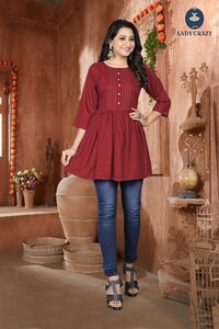 Maroon Rayon Short Top 3 Buttons   E3