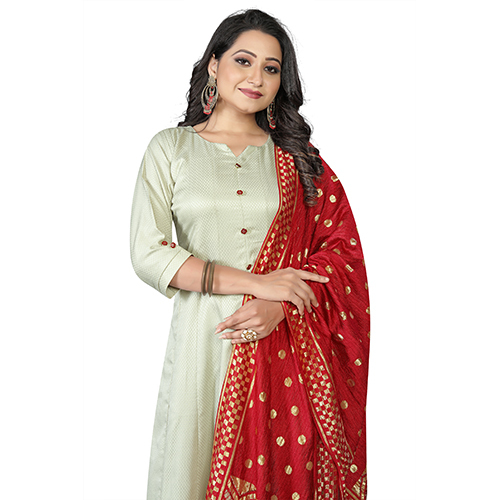 Cream Anarkali Suit With Dupatta 8 Buttons N5