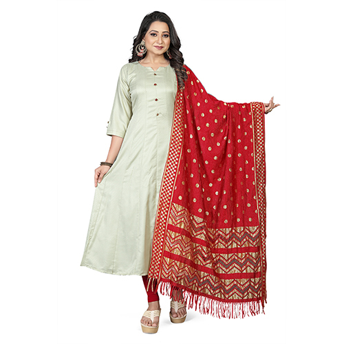 Cream Anarkali Suit With Dupatta 8 Buttons N5