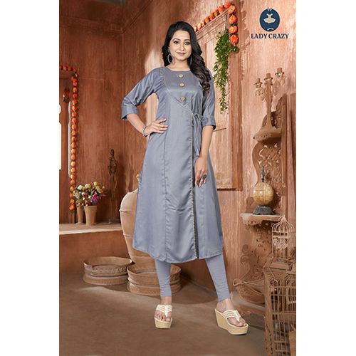 Gray Kediya Flep  Lace 3 Buttons A Line Kurti A7 - Color: Grey