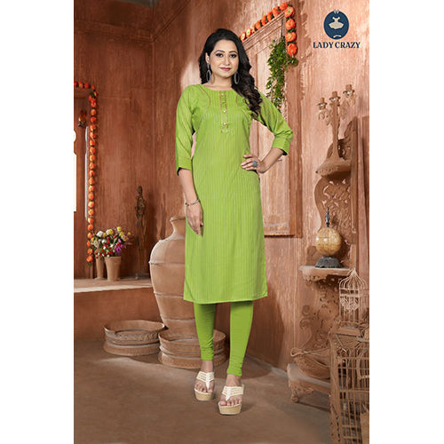 Parrot Green Straight Kurti 2 side patti N4