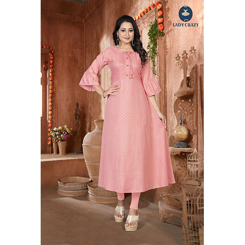 Pink A line kurti body plitting 4 buttons N6