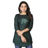 Ladies Green Rayon Short Top Embroidery 1 butta work  E5