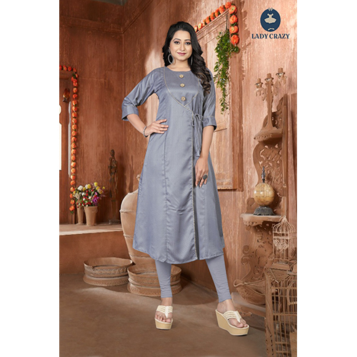 Gray kediya flep  lace 3 buttons A line Kurti A7