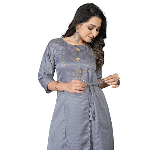 Gray kediya flep  lace 3 buttons A line Kurti A7