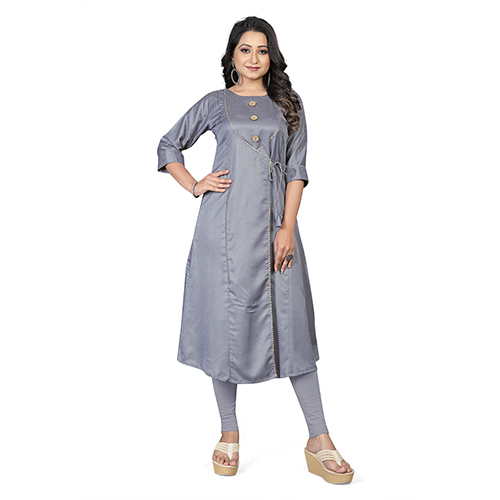Gray kediya flep  lace 3 buttons A line Kurti A7