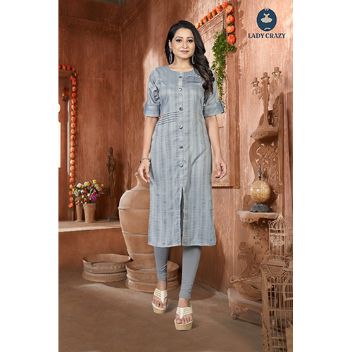 Grey straipe Straight pliting 8 buttons straight Kurti N3