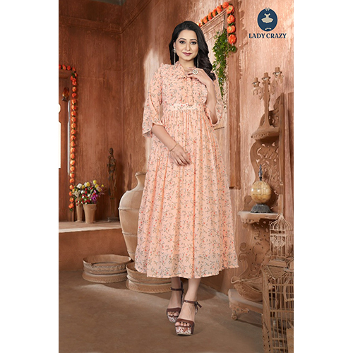 Peach Georgette Floral Print Collar tie dress P2