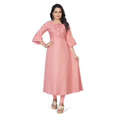 Pink A line kurti body plitting 4 buttons N6