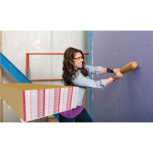 Gypsum Impact Resistant Plasterboard - 1830mm & 2448mm x 1220mm, Yellow Face with Grey Back, 12.5mm & 15mm Thickness, Fire & Impact Resistant